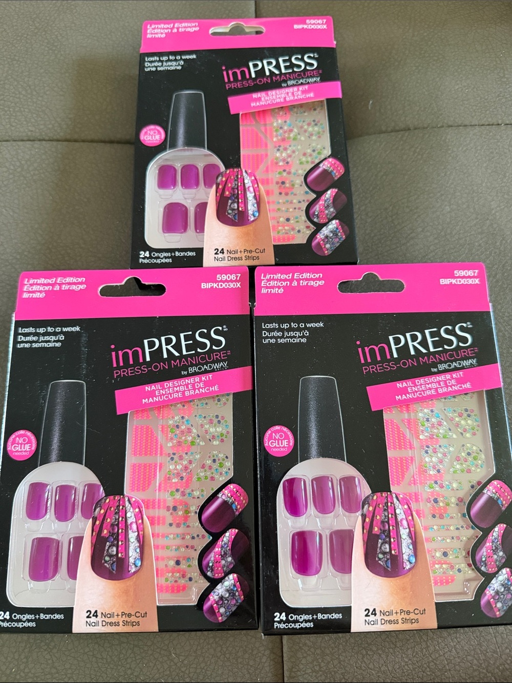 imPRESS Pink Multicolor Stripe Press-On Manicure Kit